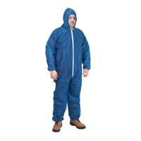 Hooded Coveralls, Medium, Blue, Polypropylene Mukwa Safety Services