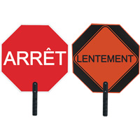Double-Sided "Arr&ecirc;t/Lentement" Traffic Control Sign, 18" x 18", Aluminum, French with Pictogram Mukwa Safety Services