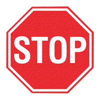 Panneau de signalisation au sol  Stop , Adh&eacute;sif, Anglais avec pictogramme Mukwa Safety Services