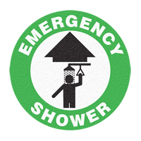 Panneau de signalisation au sol  Emergency Shower , Adh&eacute;sif, Anglais avec pictogramme Mukwa Safety Services