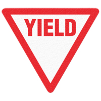 Panneau de signalisation au sol  Yield , Adh&eacute;sif, Anglais avec pictogramme Mukwa Safety Services