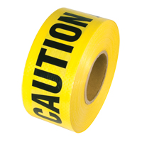Reinforced Grade Barricade Tape, English, 3" W x 500' L, 5 mils, Black on Yellow Mukwa Safety Services