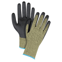 Gants &eacute;lastiques sans coutures r&eacute;sistants &agrave; la coupe noir & jaune, Taille T-Grand/10, Calibre 13, Rev&ecirc;tement Mousse de nitrile, Enveloppe en Aramide, ASTM ANSI niveau A6 Mukwa Safety Services