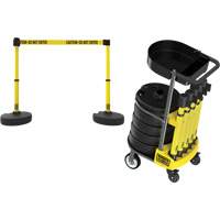 PLUS Barrier Post Cart Kit with Tray, 75' L, Metal, Yellow Mukwa Safety Services
