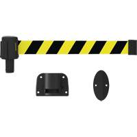 PLUS Wall Mount Barrier System, Plastic, Screw Mount, 15', Black and Yellow Tape Mukwa Safety Services