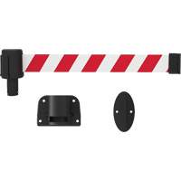 PLUS Wall Mount Barrier System, Plastic, Screw Mount, 15', Red and White Tape Mukwa Safety Services