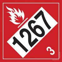 Plaque-&eacute;tiquette TMD 1267 pour liquide inflammable p&eacute;trole brut, Vinyle adh&eacute;sif Mukwa Safety Services