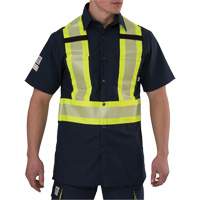 Chemise &agrave; manches courtes haute visibilit&eacute; r&eacute;sistant &agrave; la d&eacute;chirure, Polyester, Petit, Bleu marin Mukwa Safety Services