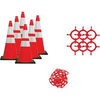 Ensemble de c&ocirc;nes de signalisation et chaînes, 28", Orange, Bande(s) r&eacute;fl&eacute;chissante(s) 4" & 6" Mukwa Safety Services