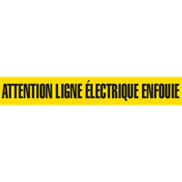 Ruban pour barricade "Attention Ligne &eacute;lectrique Enfouie", Français, 3" la x 1000' lo, Noir sur jaune Mukwa Safety Services