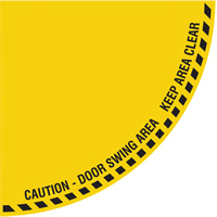"Caution" Quarter Circle Swing Door Floor Sign, Adhesive, English with Pictogram Mukwa Safety Services