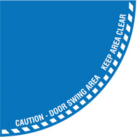 "Caution" Quarter Circle Swing Door Floor Sign, Adhesive, English with Pictogram Mukwa Safety Services