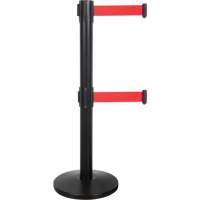 Dual Belt Crowd Control Barrier, Steel, 35" H, Red Tape, 7' Tape Length Mukwa Safety Services