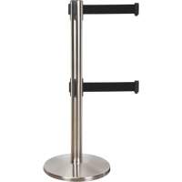 Dual Belt Crowd Control Barrier, Steel, 35" H, Black Tape, 7' Tape Length Mukwa Safety Services