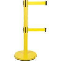 Dual Belt Crowd Control Barrier, Steel, 35" H, Yellow Tape, 7' Tape Length Mukwa Safety Services