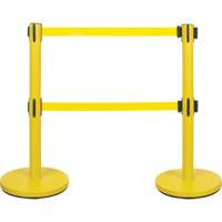Dual Belt Crowd Control Barrier, Steel, 35" H, Yellow Tape, 7' Tape Length Mukwa Safety Services