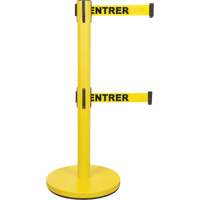 Dual Belt Crowd Control Barrier, Steel, 35" H, Yellow Tape, 7' Tape Length Mukwa Safety Services