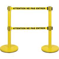 Dual Belt Crowd Control Barrier, Steel, 35" H, Yellow Tape, 7' Tape Length Mukwa Safety Services