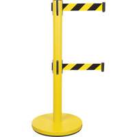 Dual Belt Crowd Control Barrier, Steel, 35" H, Black/Yellow Tape, 7' Tape Length Mukwa Safety Services