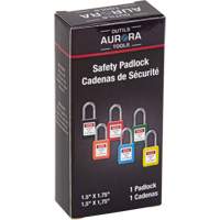 Verrouillage pour les consignations, Cadenas de s&eacute;curit&eacute;, Cl&eacute;s diff&eacute;rentes, Thermoplastique, Largeur de 1-1/2" Mukwa Safety Services