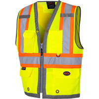 6673 Mesh-Back Zip-Front Surveyor's Vest, High Visibility Lime-Yellow, Small, Polyester Mukwa Safety Services
