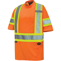 6970 Bird's-Eye Safety T-Shirt, Polyester, X-Small, High Visibility Orange Mukwa Safety Services