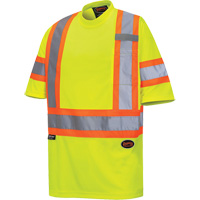 6971 Bird's-Eye Safety T-Shirt, Polyester, X-Small, High Visibility Lime-Yellow Mukwa Safety Services