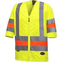6019 Short-Sleeved Quebec Traffic Control Shirt, Polyester, X-Small, High Visibility Lime-Yellow Mukwa Safety Services