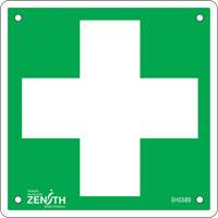 Enseigne premiers soins, 6" x 6", Aluminium, Pictogramme Mukwa Safety Services