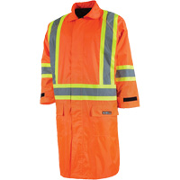 Long Rain Jacket with Detachable Hood, Nylon/PVC, Small, High Visibility Orange Mukwa Safety Services