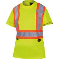 6949 Women's Bird's-Eye Safety T-Shirt, Polyester, X-Small, High Visibility Lime-Yellow Mukwa Safety Services
