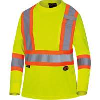 6969 Women's Bird's-Eye Long-Sleeved Safety Shirt, Polyester, X-Small, High Visibility Lime-Yellow Mukwa Safety Services