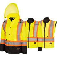 5021BBW Women's  7-in-1 Waterproof Jacket with Hood, Polyester/Polyurethane, High Visibility Lime-Yellow, X-Small Mukwa Safety Services