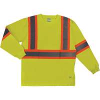 Long Sleeve Safety T-Shirt, Cotton, X-Small, High Visibility Lime-Yellow Mukwa Safety Services