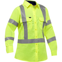Bisley&reg; X-Back Women's Long Sleeve Work Shirt with X-Airflow, Poly-Cotton, Small, High Visibility Lime-Yellow Mukwa Safety Services