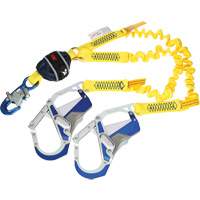 Twin-Leg Stretch Web Shock-Absorbing Lanyard, 6', Rebar Hook Center, Snap Hook Leg Ends Mukwa Safety Services