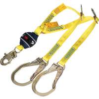 Twin-Leg Tie-Back Web Shock-Absorbing Lanyard, 4', Rebar Hook Center, Snap Hook Leg Ends, Polyester Mukwa Safety Services