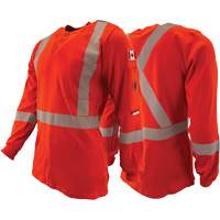 Chandail &agrave; manches longues ignifuge et r&eacute;sistant &agrave; l'arc &eacute;lectrique avec bandes de 2" Henley Atlas Guardian, T-petit, Orange haute visibilit&eacute; Mukwa Safety Services