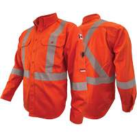 Chandail de travail &agrave; manches longues ignifuge et r&eacute;sistant &agrave; l'arc &eacute;lectrique avec bandes de 2" Atlas Guardian, T-petit, Orange haute visibilit&eacute; Mukwa Safety Services