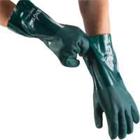 Double Dipped Green Gloves, 14" L, PVC, Cotton Jersey Inner Lining, 70-mil Mukwa Safety Services