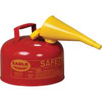 Bidon de s&eacute;curit&eacute; pour les produits inflammables avec entonnoir, Type I, Acier galvanis&eacute;, 2,5 gal. US, Rouge, Homologu&eacute; FM/List&eacute; UL/ULC Mukwa Safety Services