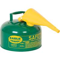 Bidon de s&eacute;curit&eacute; pour les combustibles avec entonnoir, Type I, Acier galvanis&eacute;, 2,5 gal. US, Vert, Homologu&eacute; FM/List&eacute; UL/ULC Mukwa Safety Services
