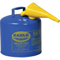 Bidon de s&eacute;curit&eacute; pour le k&eacute;ros&egrave;ne avec entonnoir, Type I, Acier galvanis&eacute;, 5 gal. US, Bleu, Homologu&eacute; FM/List&eacute; UL/ULC Mukwa Safety Services