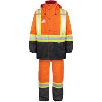 Ensemble de pluie haute visibilit&eacute; en tissu 150 deniers, Polyester, Petit, Orange haute visibilit&eacute; Mukwa Safety Services