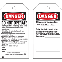 Lockout Tags, Plastic, 3" W x 5-1/2" H, English Mukwa Safety Services