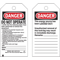 Lockout Tags, Plastic, 3" W x 5-3/4" H, English Mukwa Safety Services
