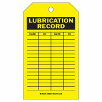Lubrication Record Tags, Polyester, 4" W x 7" H, English Mukwa Safety Services