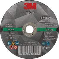 Silver Cut-Off Wheel, 3" x 0.06", 3/8"-24 Arbor, Type 1, Ceramic, 25645 RPM Mukwa Safety Services