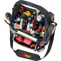 Molded Base Electrical/HVAC Tool Carrier, Ballistic Polyester, 20 Pockets, Black/Blue Mukwa Safety Services