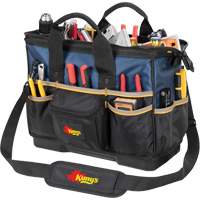 Molded Base Big-Mouth Tote Tool Bag, Ballistic Polyester, 23 Pockets, Black/Blue Mukwa Safety Services